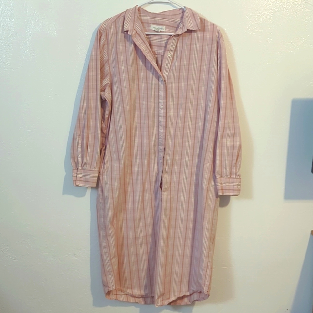 Treasure & Bond pink plaid cotton midi shirt dress medium